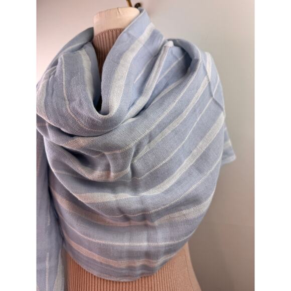 Seed Heritage Blue White Rectangle Scarf/Shawl Cotton Striped Tassel Around Neck - Picture 2 of 6